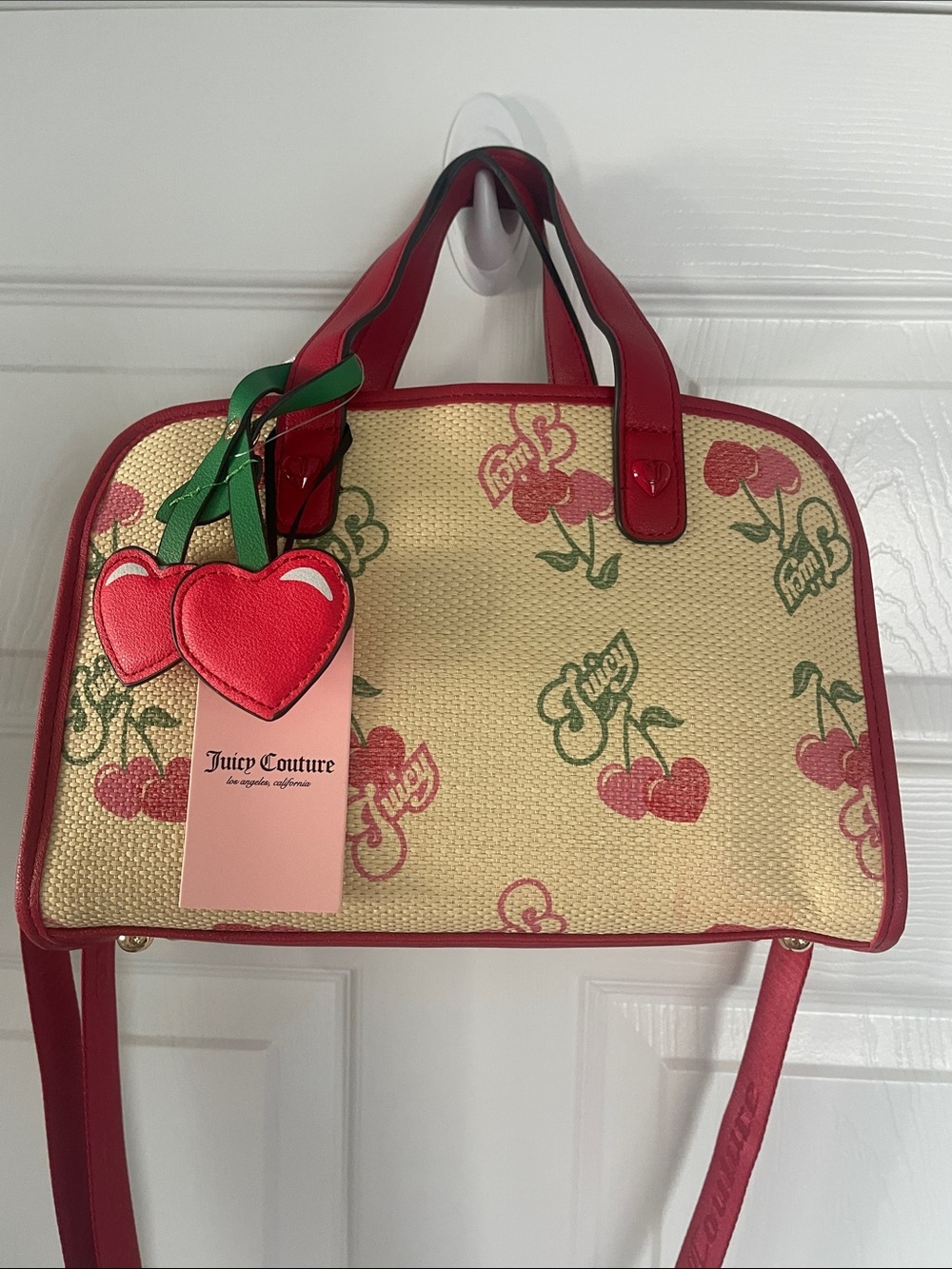 Juicy Couture Red-Trim Cherry Straw Shoulder Bag